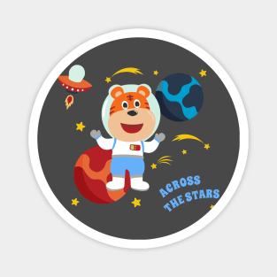 Space dog or astronaut in a space suit with cartoon style. Magnet